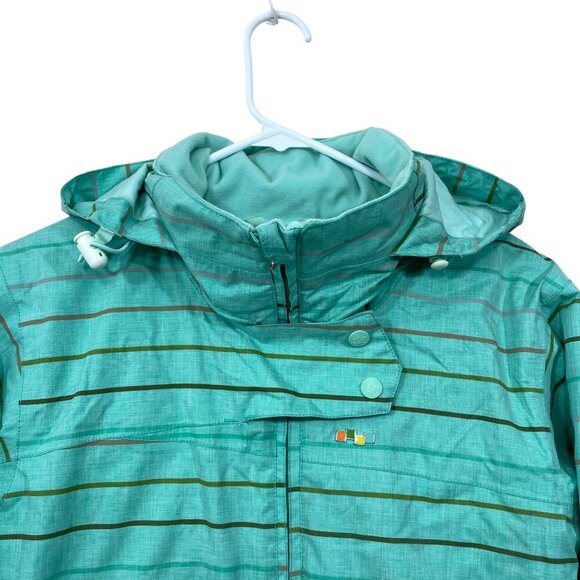 Foursquare Snowboard‎ Women's Size S Hooded Jacket Mint Green Blue Striped - Picture 3 of 9